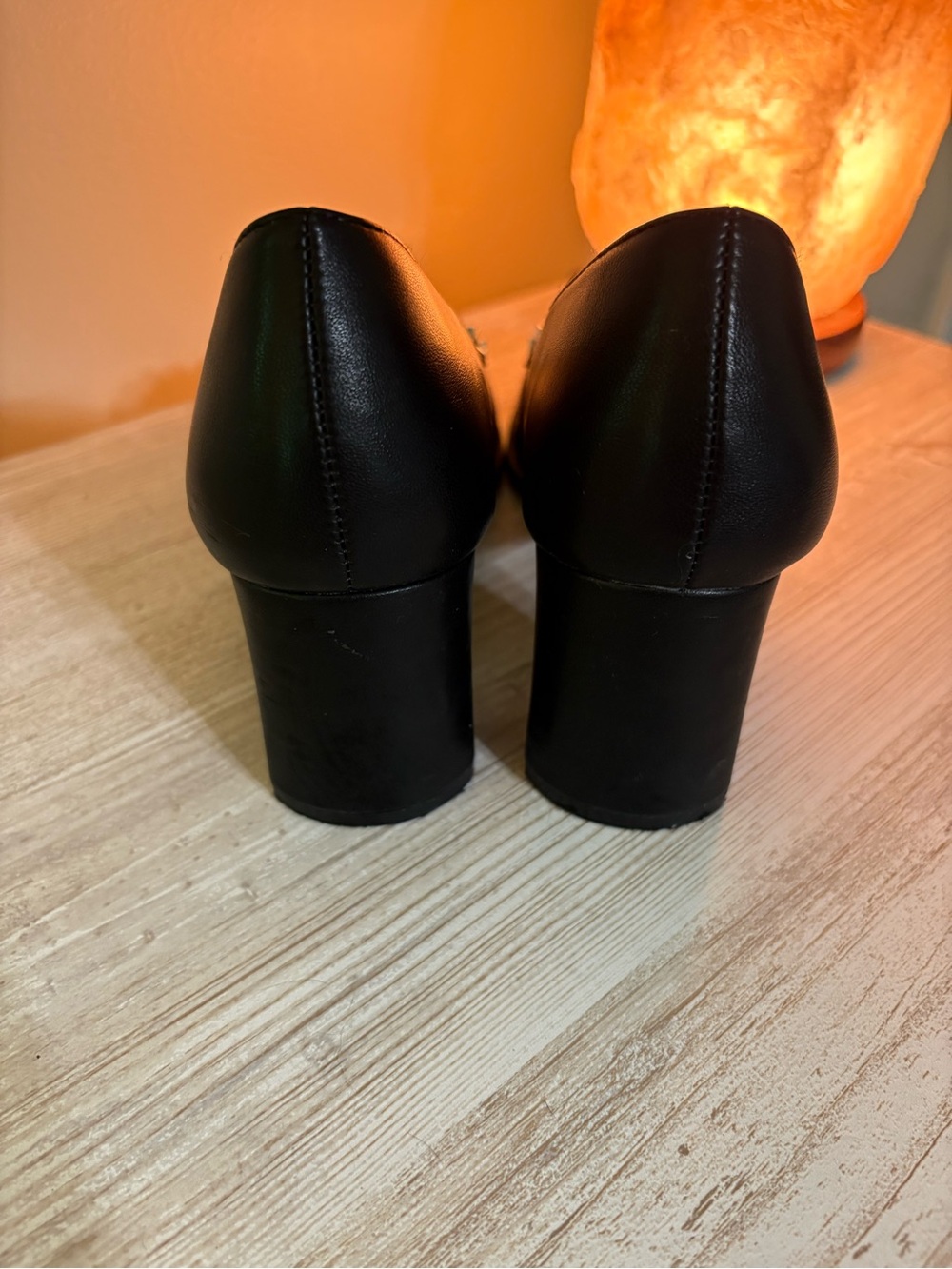 Adrienne Vittadini Black Leather Loafers Studded Square Toe Slip On Dress Shoe - Picture 4 of 6